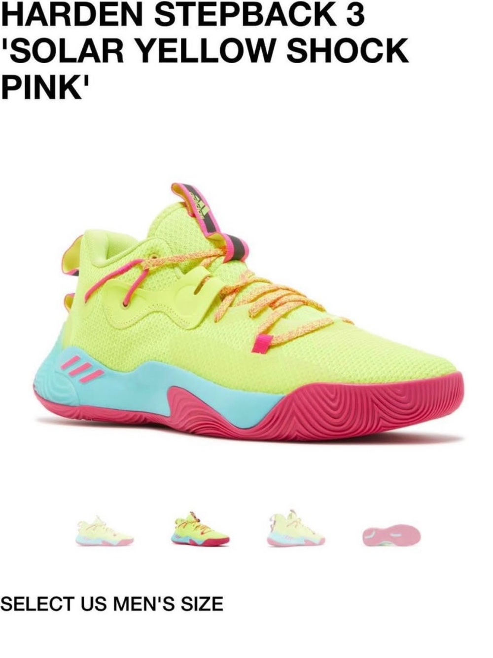 adidas Harden Stepback 3 Solar Yellow with Pink and Light Blue Accents